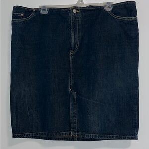 Dark Blue Faded Denim Jean Skirt with Classic Stitching